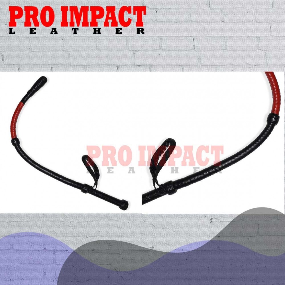 BDSM Leather Bull-Whip Cow Hide 23 Inches Indiana Jones Genuine Black & Red Leather sticks, Fiber Stick Whip