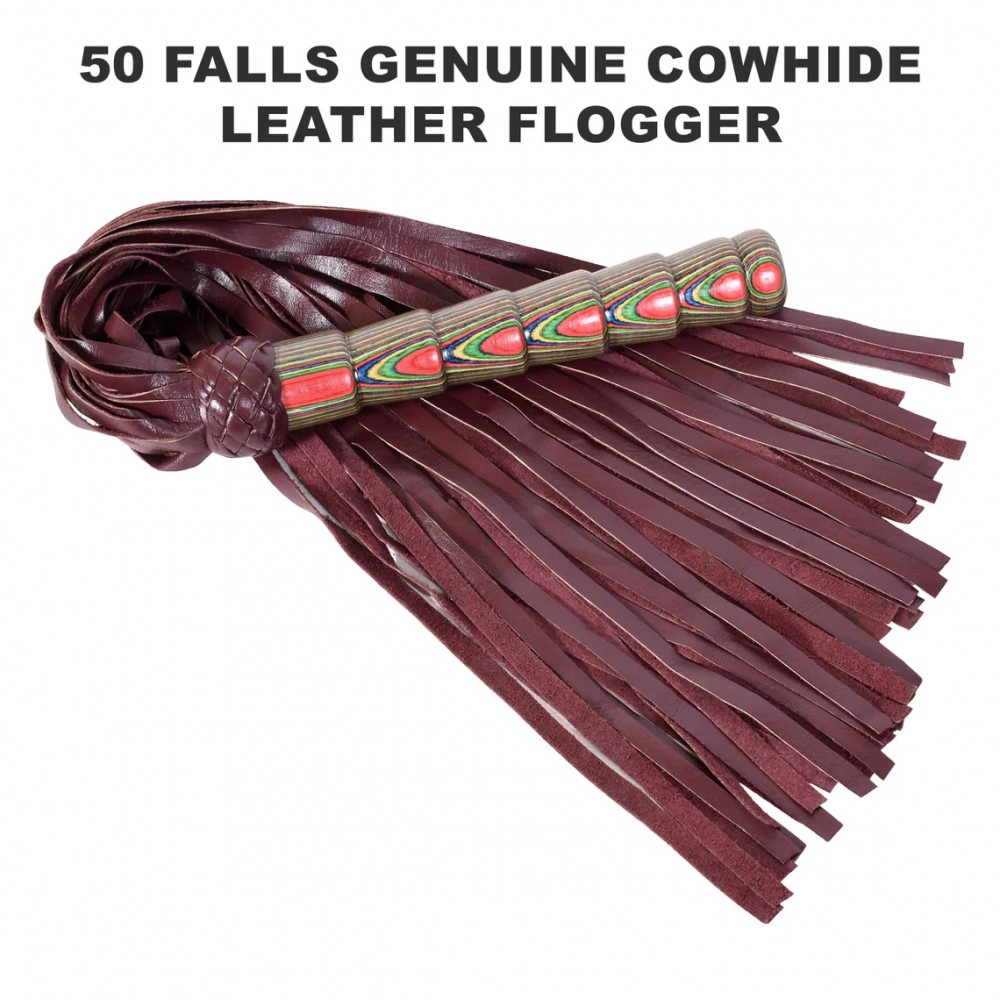 Leather Bdsm Spanking Floggers 50 tails Brown Black Suede Real Leather Flogger Handcrafted Wooden Handle-