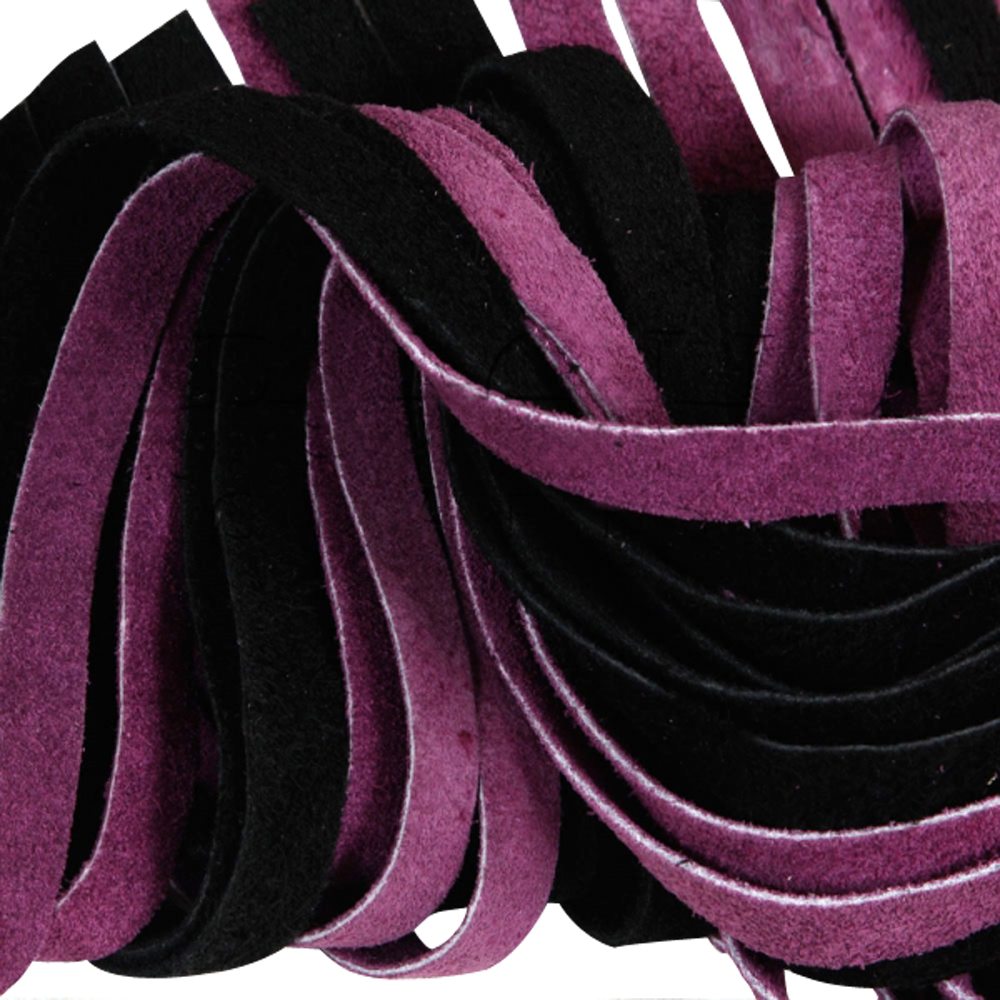 Purple & Black Real Suede Leather Flogger Braided Sturdy Handle Inside Wood 25 Pcs Tails