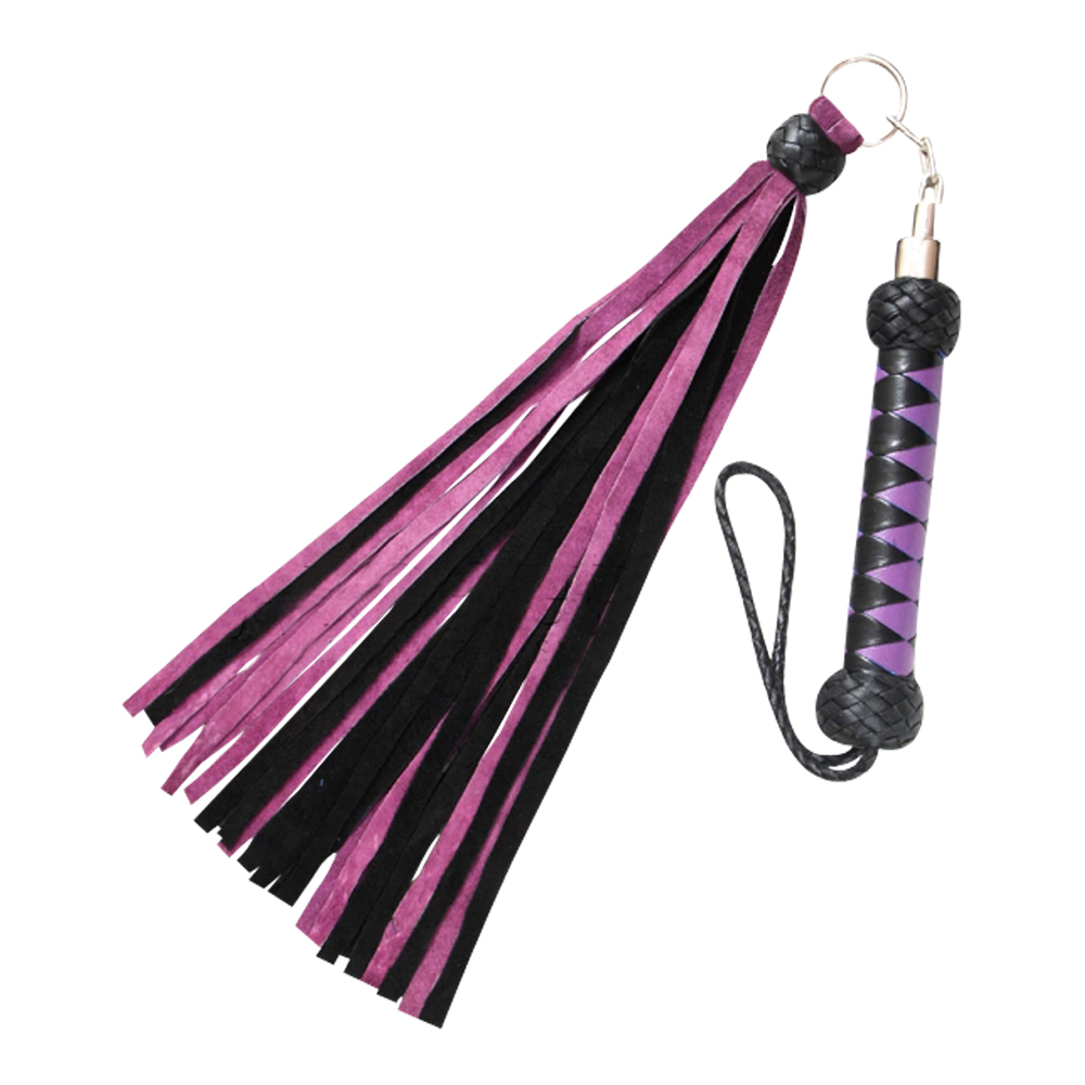 Purple & Black Real Suede Leather Flogger Braided Sturdy Handle Inside Wood 25 Pcs Tails