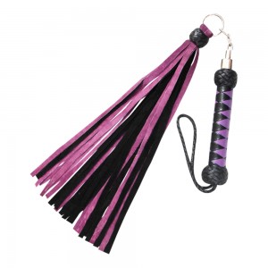 Purple & Black Real Suede Leather Flogger Braided Sturdy Handle Inside Wood 25 Pcs Tails