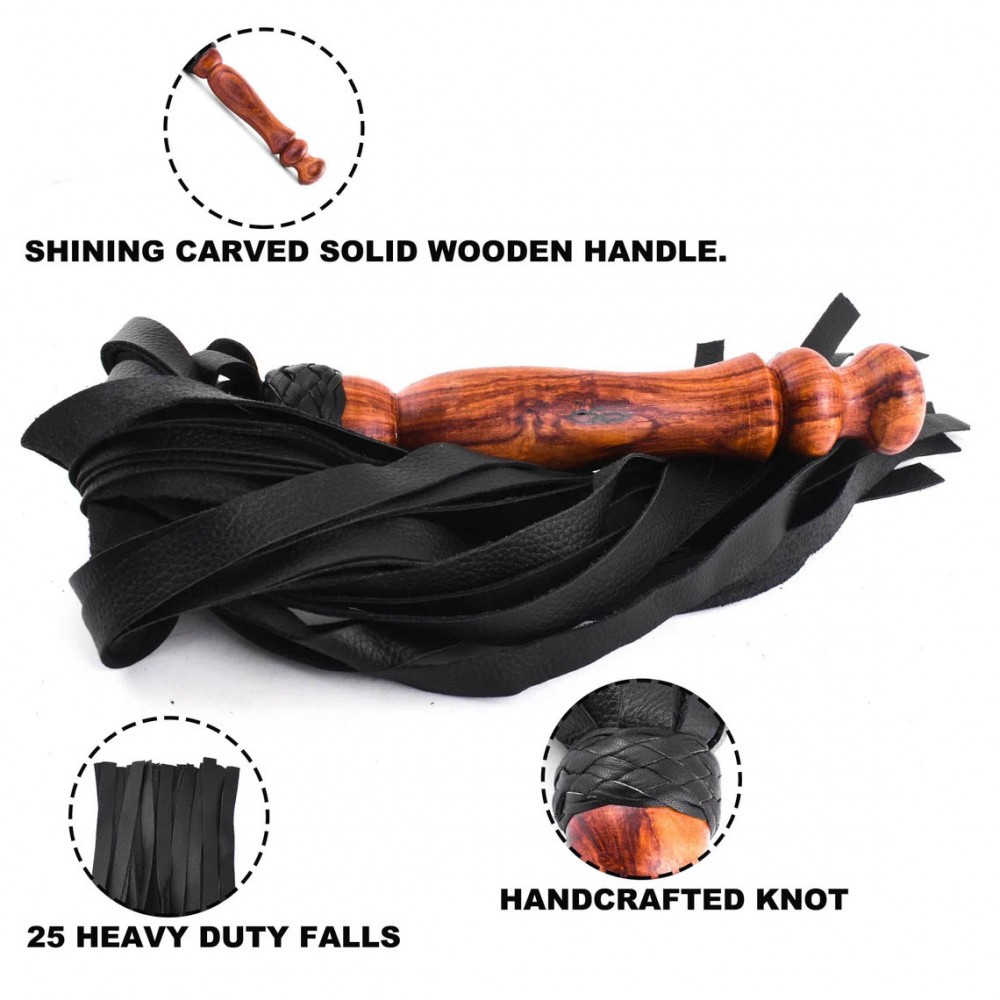 BDSM Leather flogger, Thuddy Flogger For Couples , BDSM Impact Toys, Real Leather BDSM Heavy Duty Soft Tassels Flogger( Solid Wood Handle )