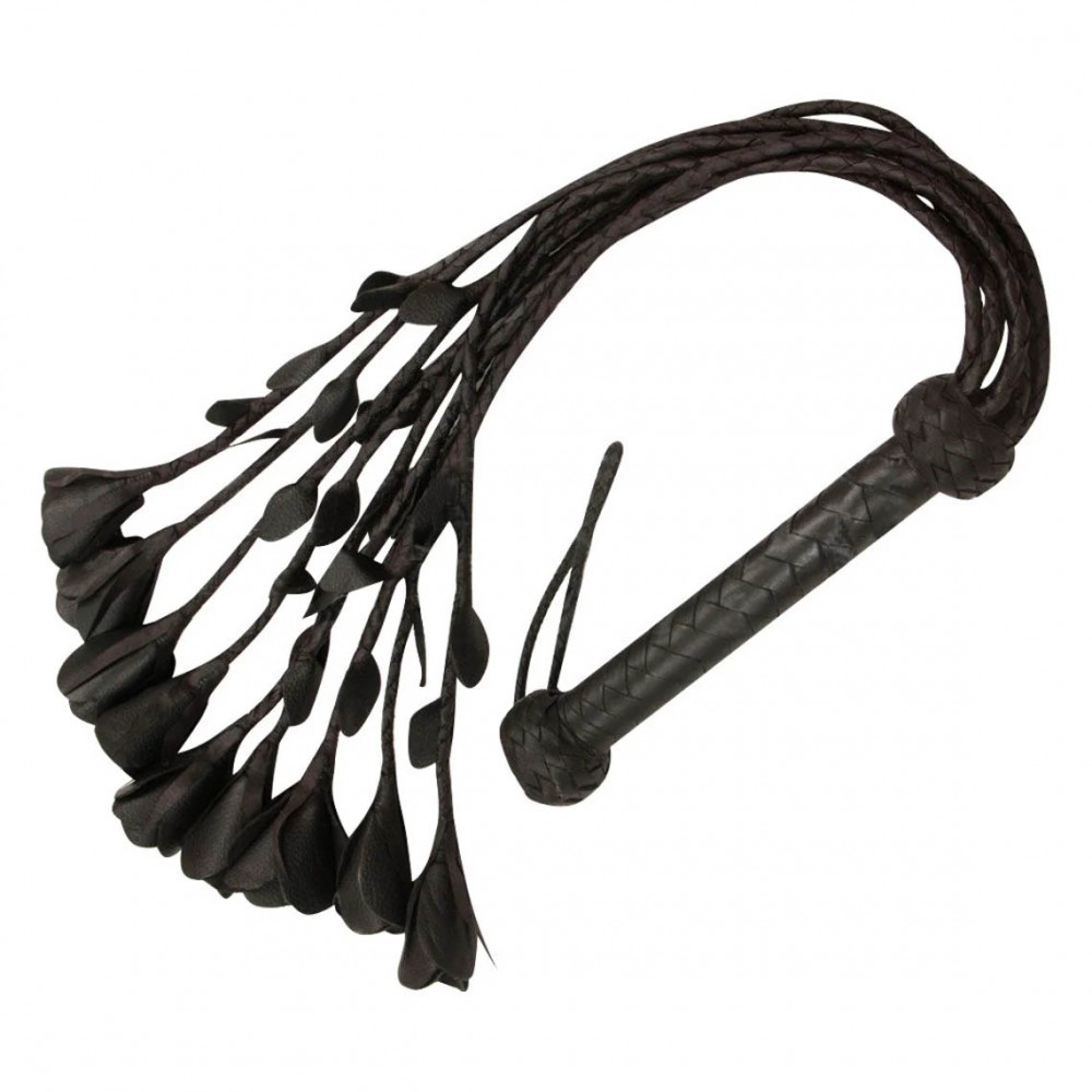 BDSM Leather Flogger 9 Braided Falls & Black Rose, Heavy Duty Cat-o-nine Tails Flogger, Thuddy Flogger